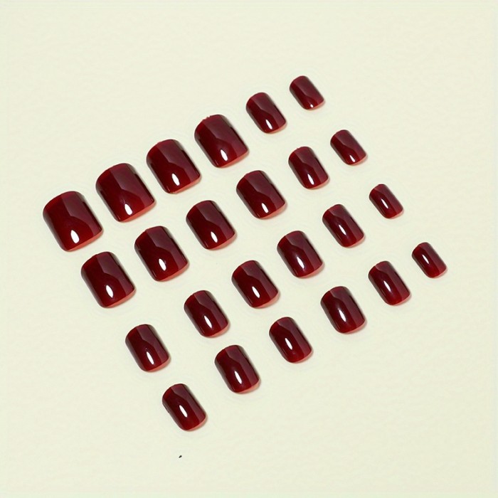 Solid Color Short Wine Red Wear Nail Finished Product Fake Nails Nail Stickers Nail Waterproof Removable Nail Shaped Piece