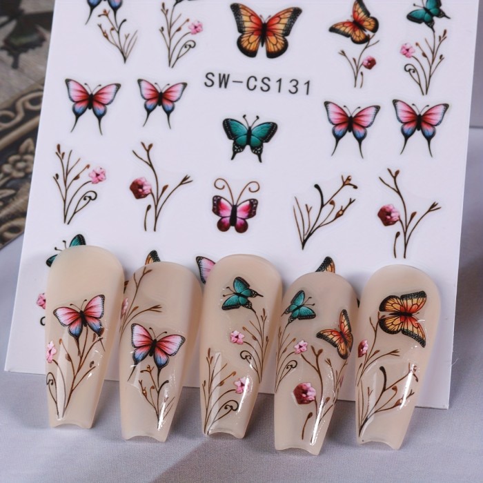 2pcs 3D Flowers Nail Art Stickers Butterfly Lavender Flowers Design Nail Decal Design Charms Blossom Spring Sticker DIY Manicure Decoration