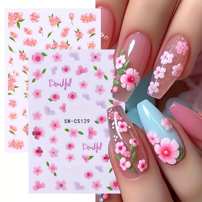 2pcs 3D Flowers Nail Art Stickers Butterfly Lavender Flowers Design Nail Decal Design Charms Blossom Spring Sticker DIY Manicure Decoration