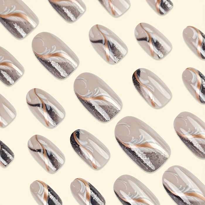 24pcs Elegant Oval Press-On Nails 24pcs Elegant Oval Press-On Nails - Pink Gradient Stripe Pattern with Glitter, Glossy Finish, Medium Length Artificial Manicure Set