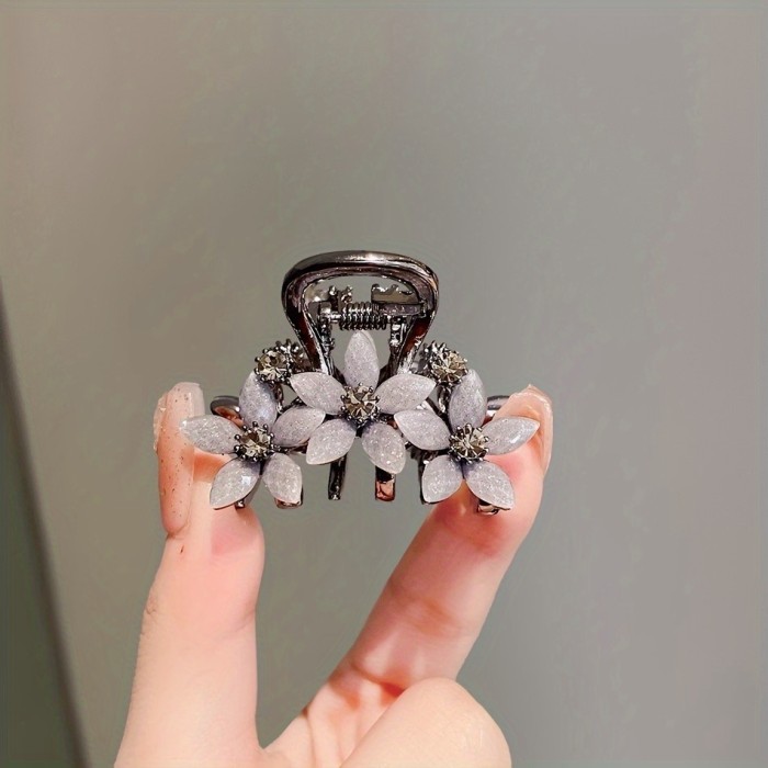 Elegant Flower Alloy Shark Clip Elegant Rhinestone Flower Hair Claw - Chic Alloy Shark Clip for Women, Perfect for Valentine's Day & Everyday Glam