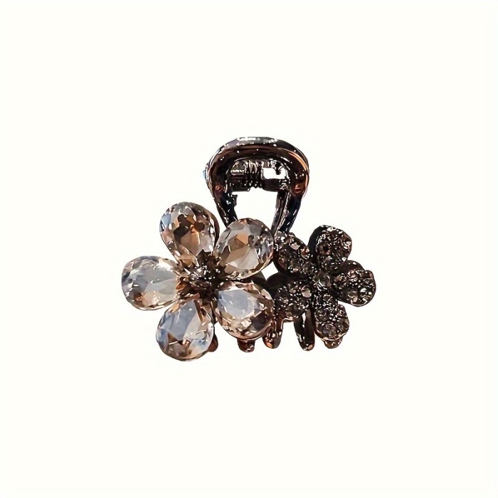 Small Crystal Hair Claw Elegant Crystal Flower Hair Claw - Small Alloy Shark Clip for Taming Flyaway Hair, Inlaid with Crystal Embellishments