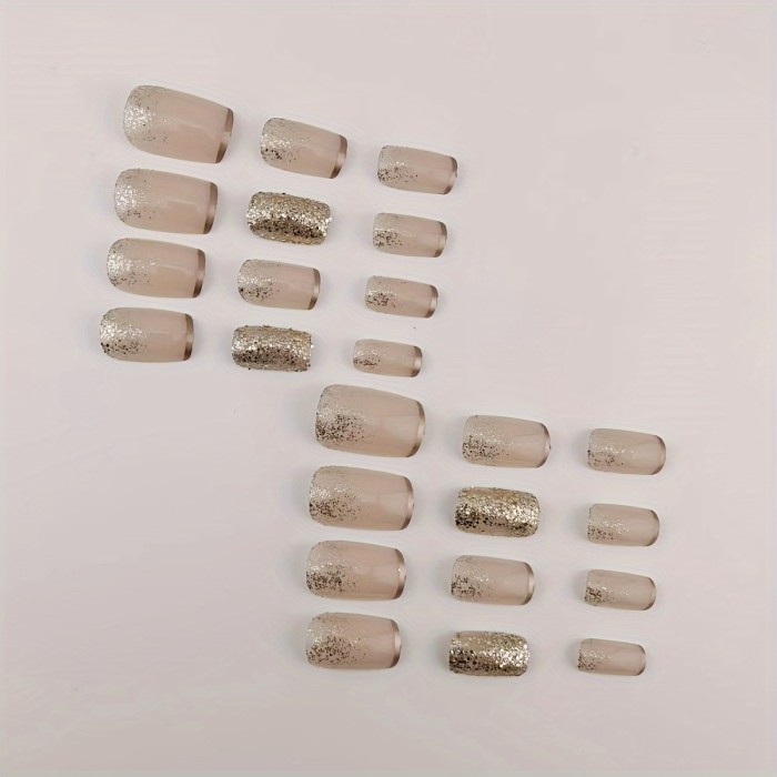 Mixed Color 24pcs Square Press on Nails - Middle Length, Pure Color & Gradient Pattern, Glossy Finish, Easy to Apply And Remove, Detachable Nail Stickers