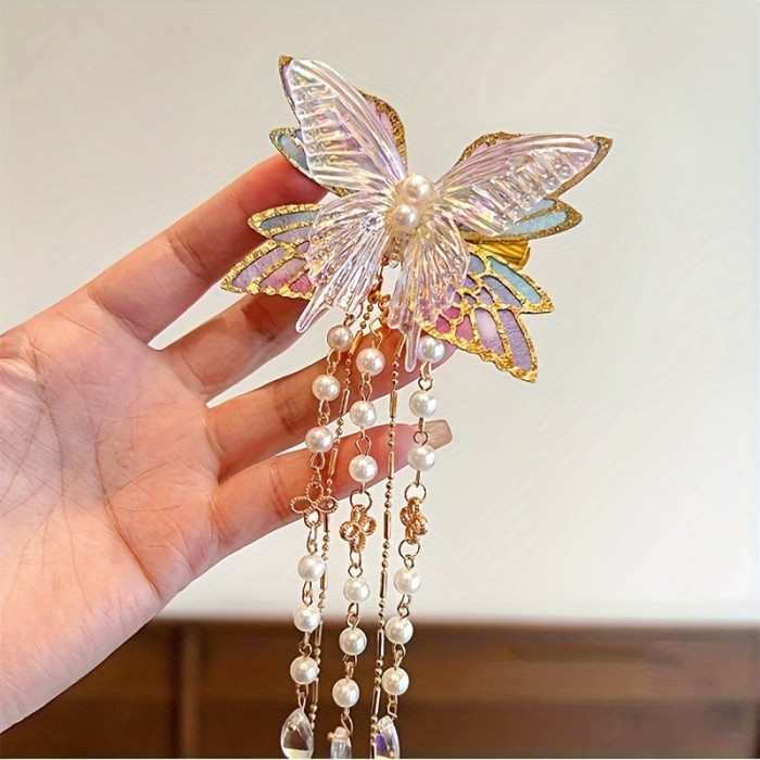 Elegant Hair Accessory Butterfly 1pc elegant and fashionable antique style hair clip, butterfly tassel traditional Chinese hair accessory, suitable for holiday party women's accessories, ideal choice for gift giving