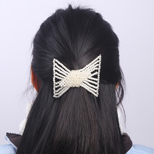 1pc Elegant Vintage Flexible Beaded Hair Comb Clip for Women, Versatile Hair Styling Accessory for Daily Commute and Party Wear, White High-Elasticity Hair Tool for Normal Hair