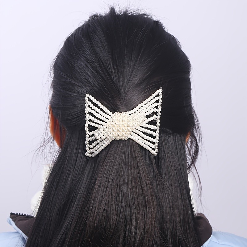 1pc Elegant Vintage Flexible Beaded Hair Comb Clip for Women, Versatile Hair Styling Accessory for Daily Commute and Party Wear, White High-Elasticity Hair Tool for Normal Hair