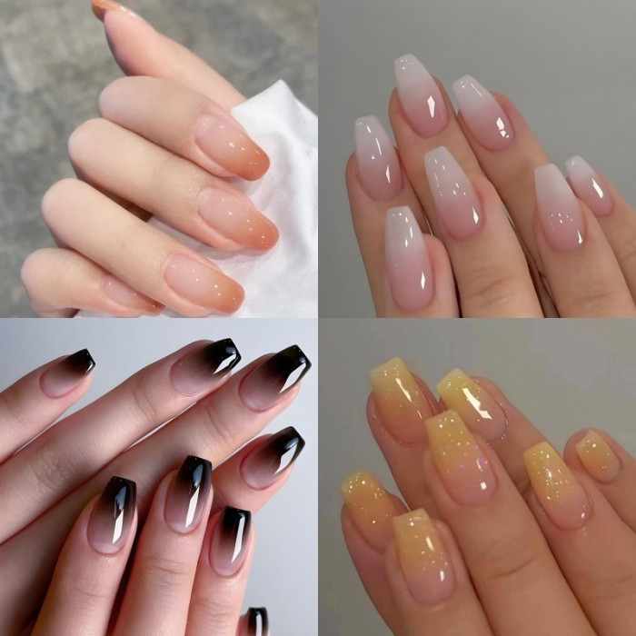 96 pcs (Pack of 4) Nail Art Stickers Ballerina Shape Fake Nails Full Coverage Reusable Glossy Nails for Women Natural Fit Nail Sticker Set Daily Party Holiday Party Great Choice Perfect Christmas Gift for Friends and Besties