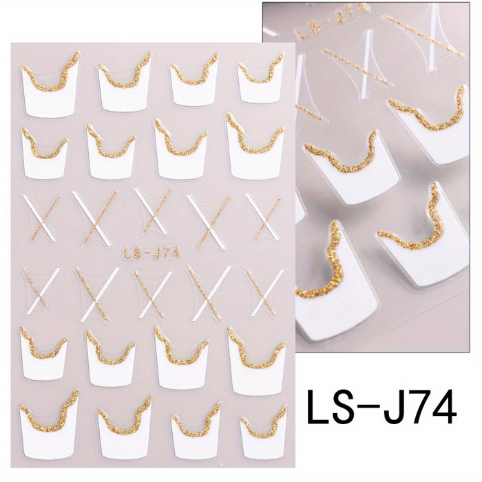 French Golden Silvery Glitter Ribbon Nail Stickers, Simple Nail Art Decals, Self-adhesive, Matte Finish, Unscented, Fantasy Theme, Irregular Shape, Paper Material, Single Use