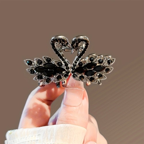 Vintage Style Zinc Alloy Hair Clips with Rhinestone Black Swan Design, Hollow Detail Hair Accessories for Women, Elegant Hairpins and Medium Hair Claws