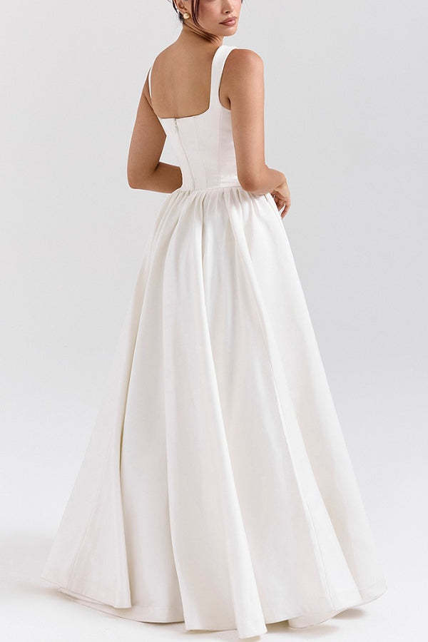 Wide Straps Corset Solid Color Gowns Maxi Dresses-White