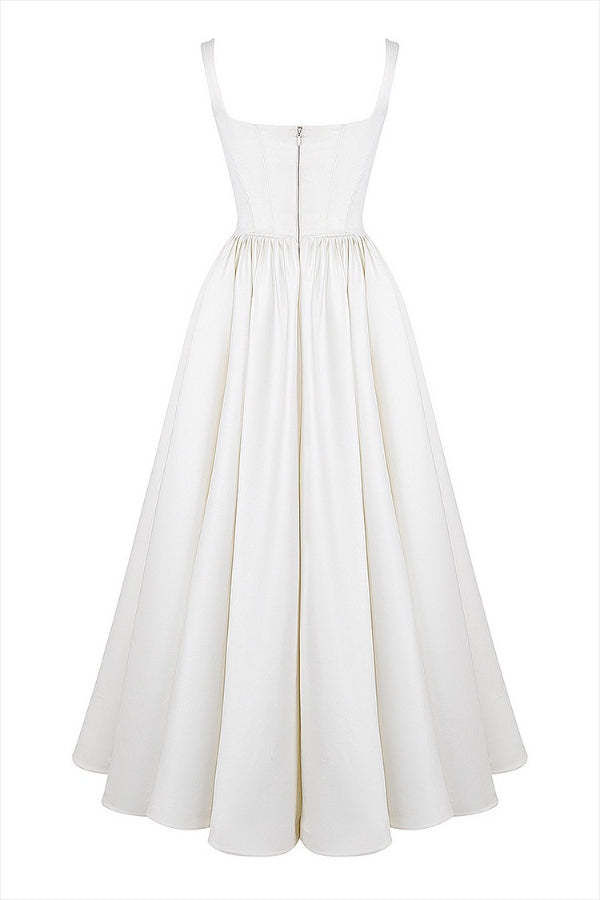 Wide Straps Corset Solid Color Gowns Maxi Dresses-White