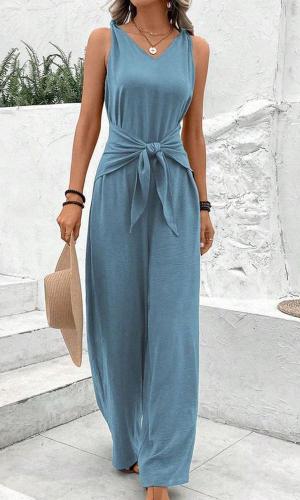 Casual And Comfortable State Belt Romper