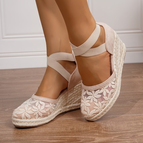 Breathable Mesh Women's Wedge Heeled Sandals, Casual Elastic Band Platform Espadrille Shoes