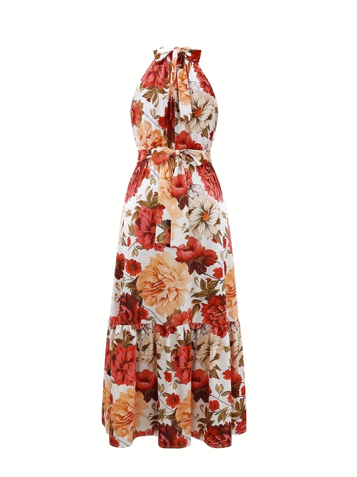 Women's Floral A-Line Dress - Casual, Sleeveless, Long Length, Soft Polyester Blend for Spring\u002FSummer\u002FFall