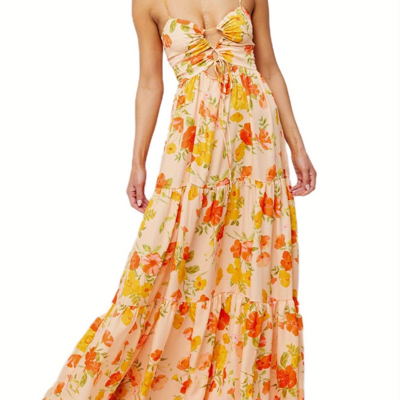Women'S Long Beach Dress Sleeveless Spaghetti Strap Cross Tie-up Front Floral Print Dress Midi Slip Dress