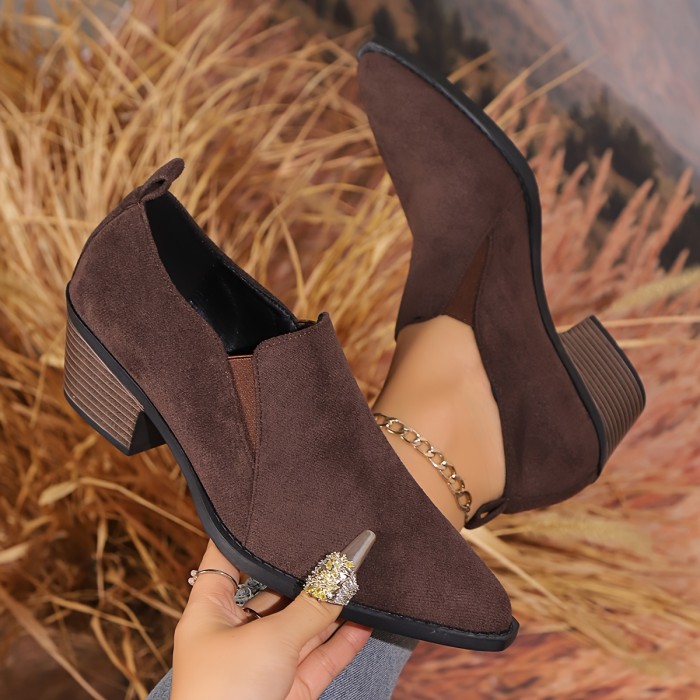 Women's Solid Color Chunky Heels, Vintage Pointed Toe Deep Mouth Shoes, Women's Comfortable Shoes