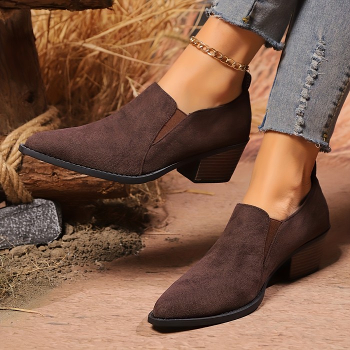 Women's Solid Color Chunky Heels, Vintage Pointed Toe Deep Mouth Shoes, Women's Comfortable Shoes