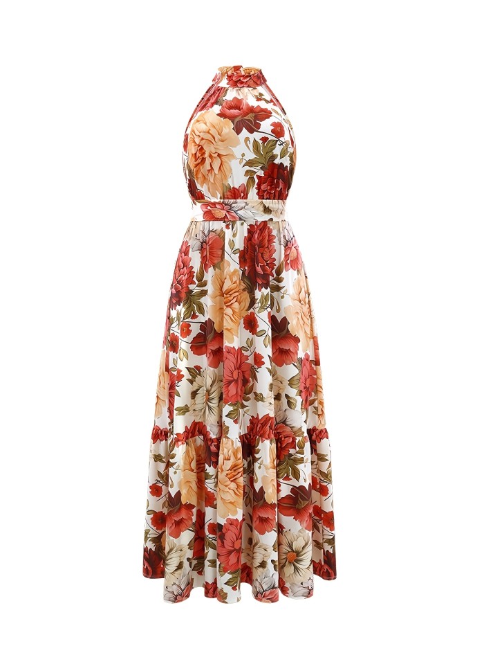 Women's Floral A-Line Dress - Casual, Sleeveless, Long Length, Soft Polyester Blend for Spring\u002FSummer\u002FFall