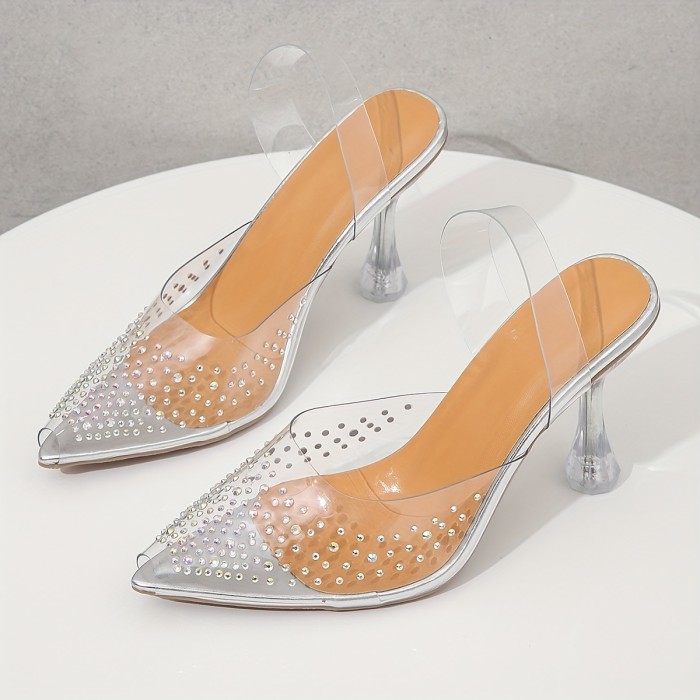 Rhinestone Transparent High Heels - Crystal Shoes Sexy Pointed Toe Sandals for Women