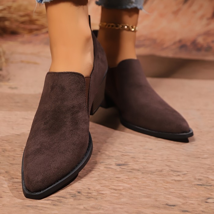 Women's Solid Color Chunky Heels, Vintage Pointed Toe Deep Mouth Shoes, Women's Comfortable Shoes