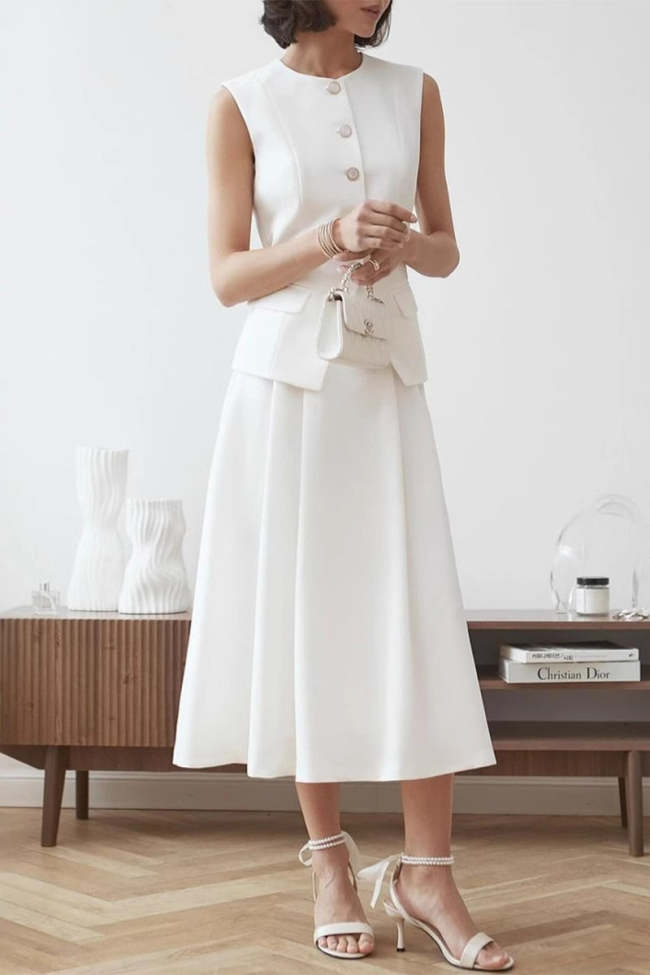 Celebrities Elegant Buttons O Neck Sleeveless Two Pieces