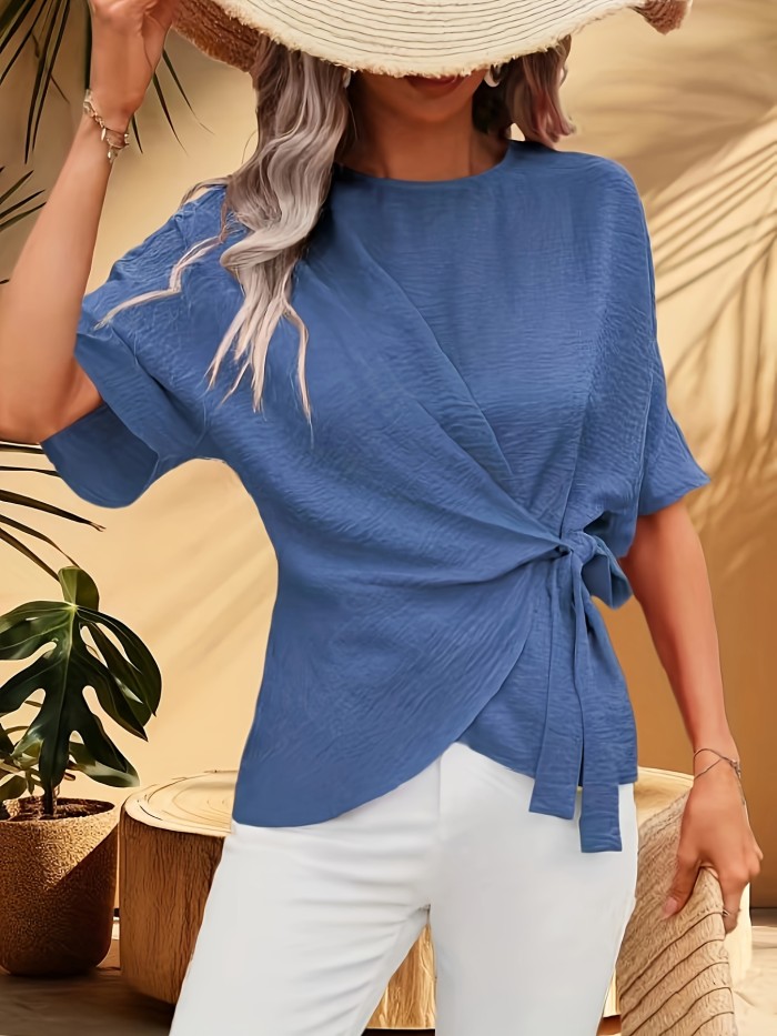 Chic Wrap Strap Short Sleeve Shirt