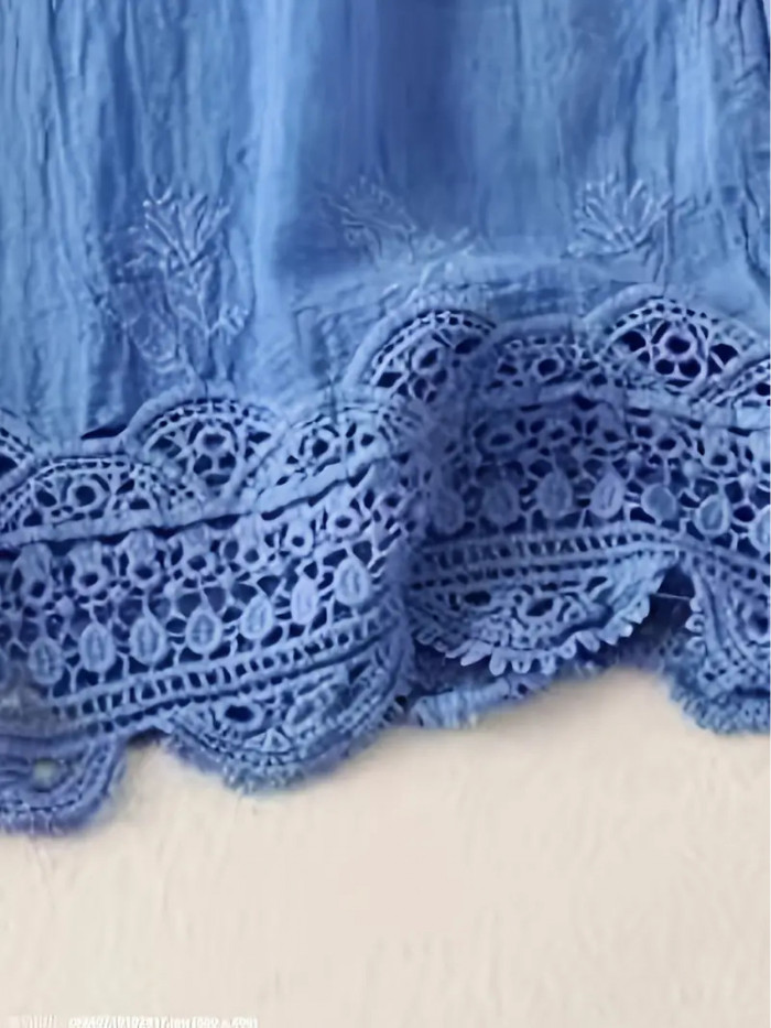 Chic Lace Embroidery V-Neck Cami Top - Breathable Polyester, Semi-Sheer, Perfect for Summer & Beach Outings