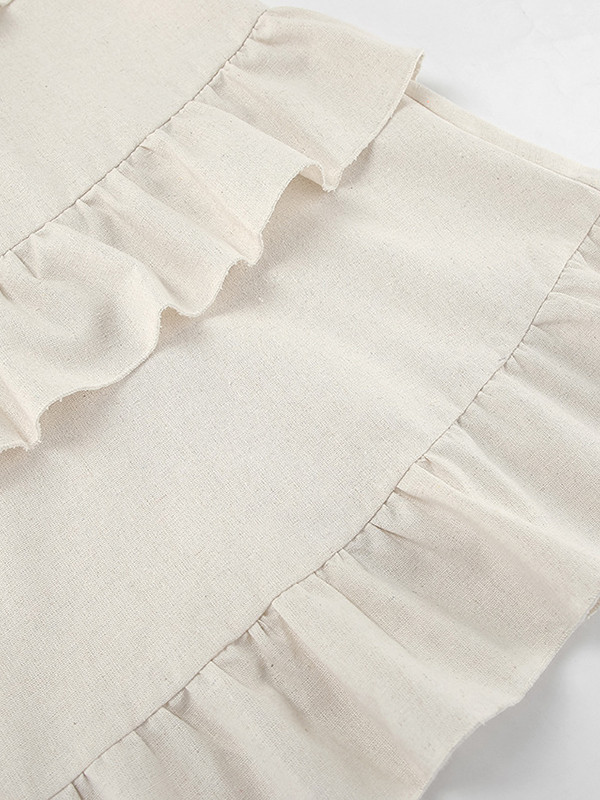 A-line Loose Ruffle Trim Solid Color Tied Zipper Spaghetti-Neck Mini Dresses