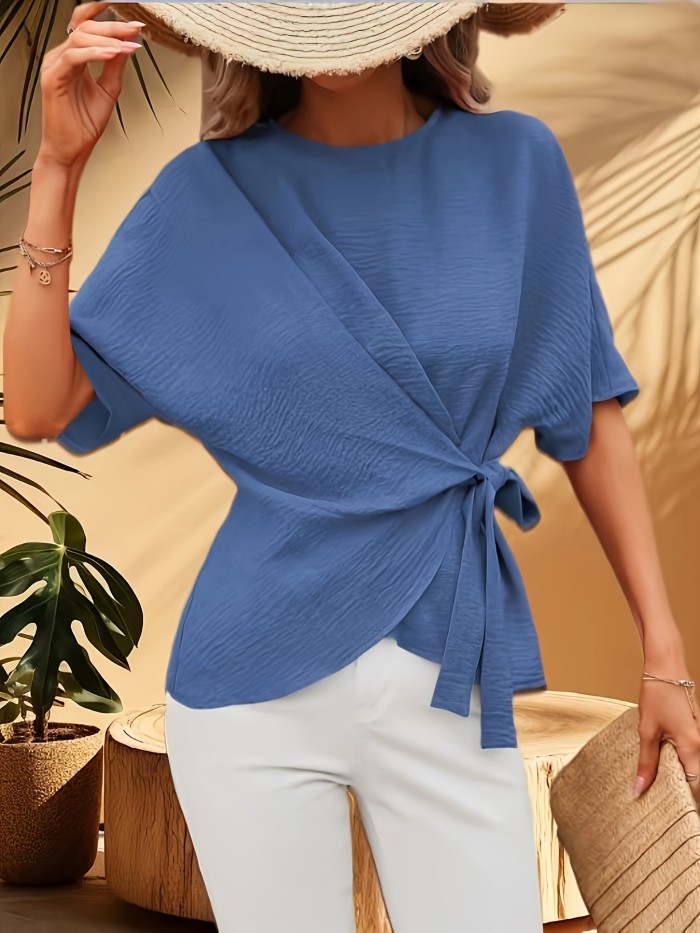 Chic Wrap Strap Short Sleeve Shirt