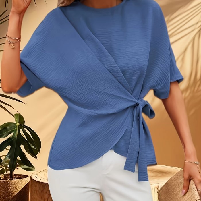 Chic Wrap Strap Short Sleeve Shirt