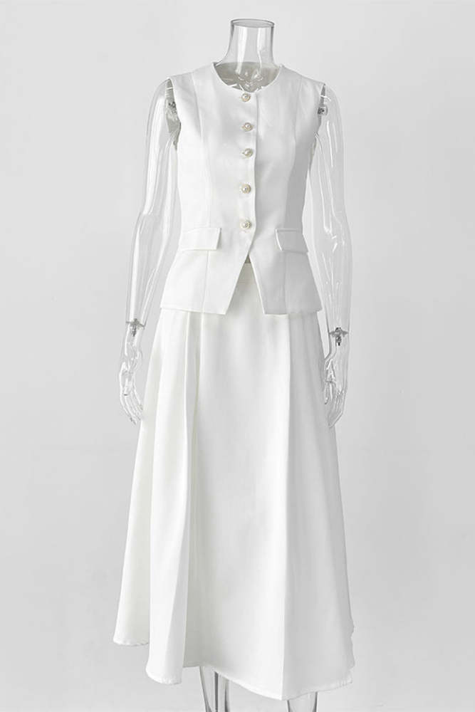 Celebrities Elegant Buttons O Neck Sleeveless Two Pieces