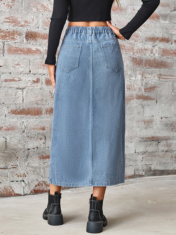 A-Line High Waisted Elasticity Pockets Split-Side Skirts Bottoms