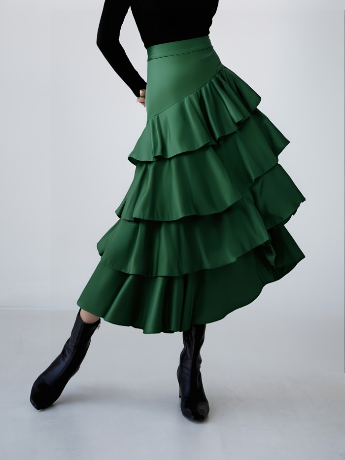 Women'S Elegant High Waisted A-Line Skirt With Pleated Detail - Solid Color Bustier.