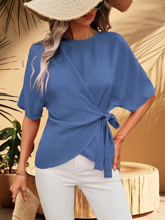 Chic Wrap Strap Short Sleeve Shirt