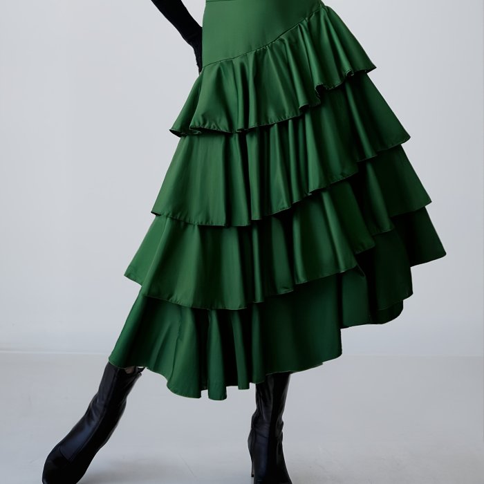 Women'S Elegant High Waisted A-Line Skirt With Pleated Detail - Solid Color Bustier.