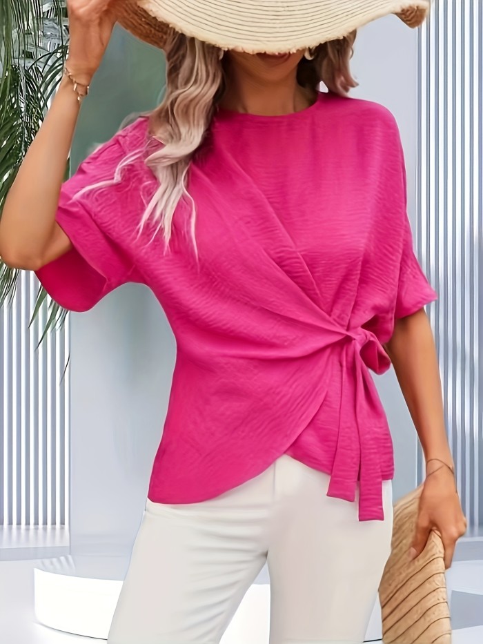 Chic Wrap Strap Short Sleeve Shirt