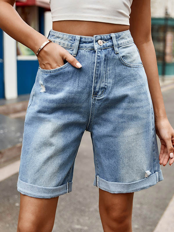 High Waisted Loose Buttoned Pockets Jean Pants Bottoms Shorts Bottoms