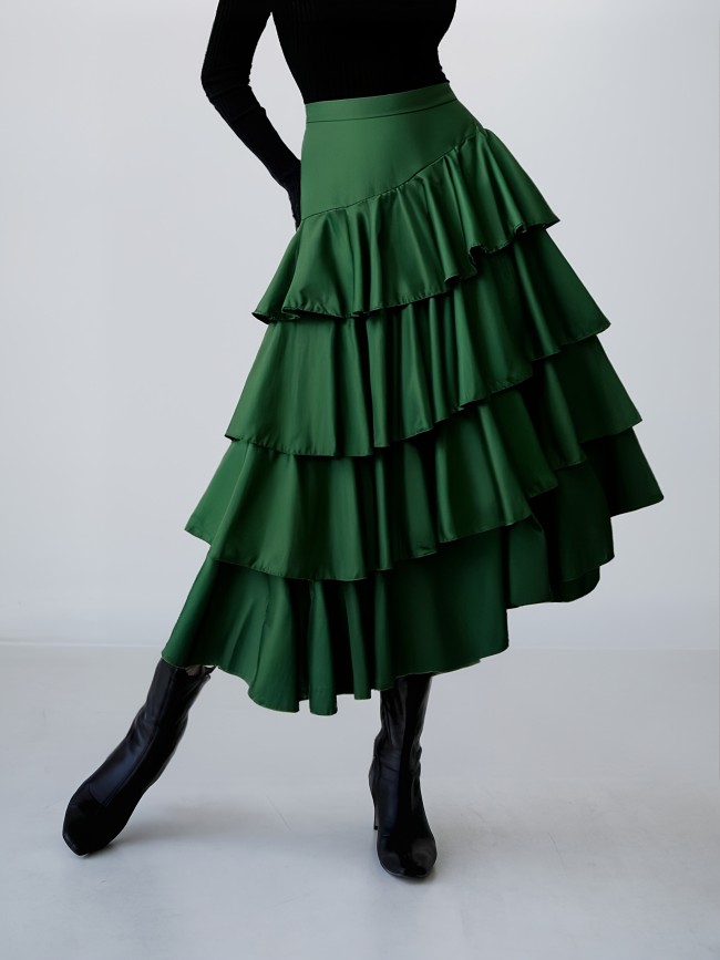 Women'S Elegant High Waisted A-Line Skirt With Pleated Detail - Solid Color Bustier.