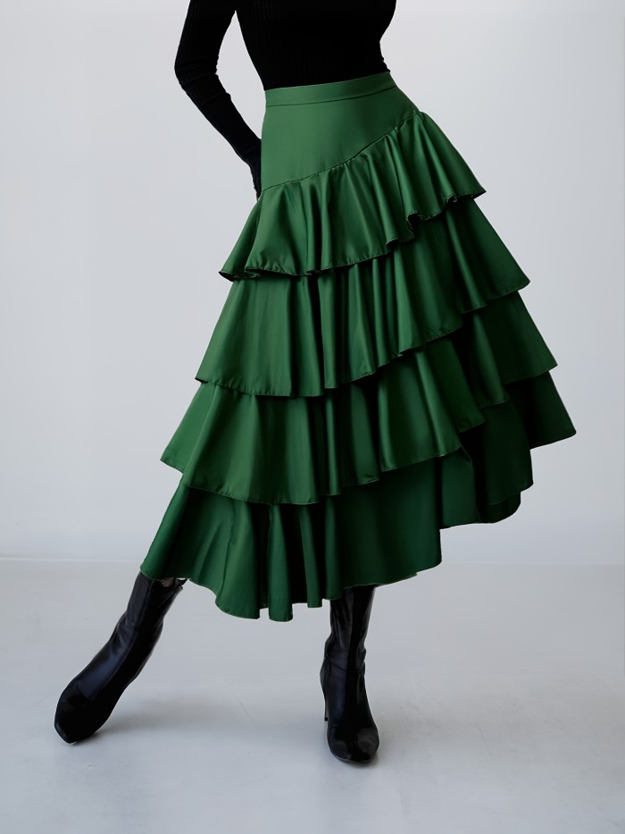 Women'S Elegant High Waisted A-Line Skirt With Pleated Detail - Solid Color Bustier.