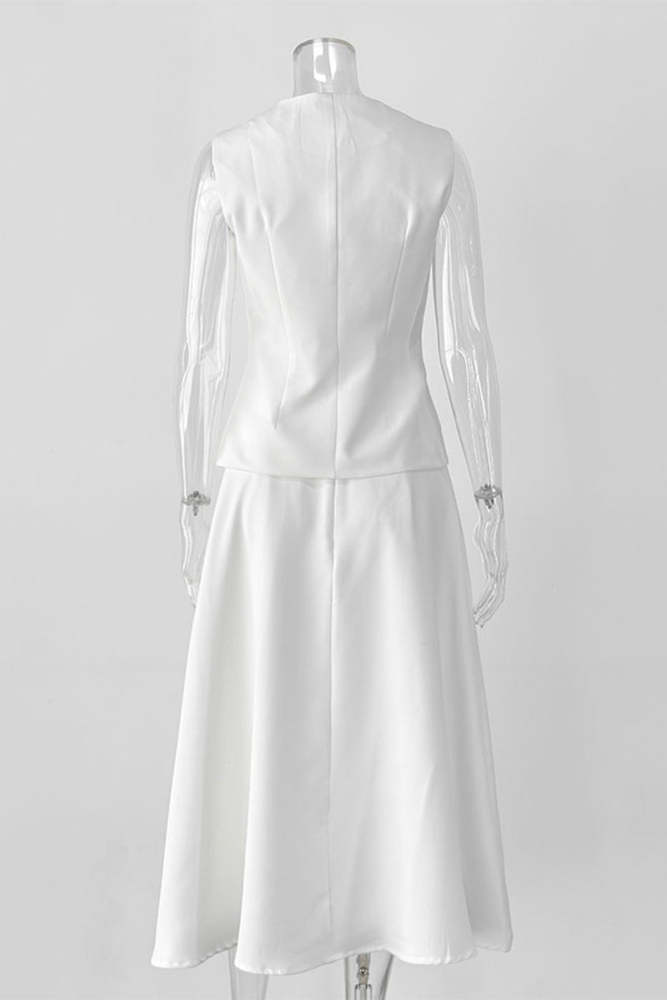 Celebrities Elegant Buttons O Neck Sleeveless Two Pieces