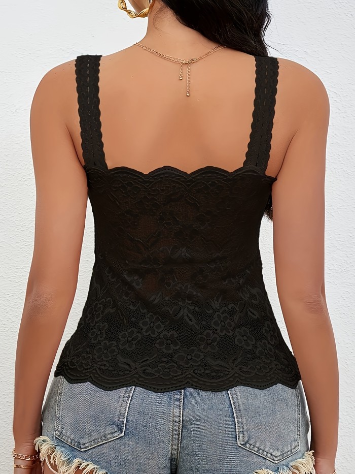 Removable Cup Insert Sexy Lace Sleeveless Bralette, Hollow Design Nylon Knit Fabric, Adult Women's Camisole Top