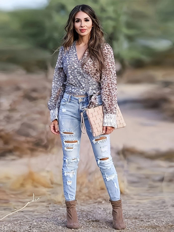 European And American Style Sexy Ripped Casual Women'S Slim-Fit Stretchy Denim Long Pants