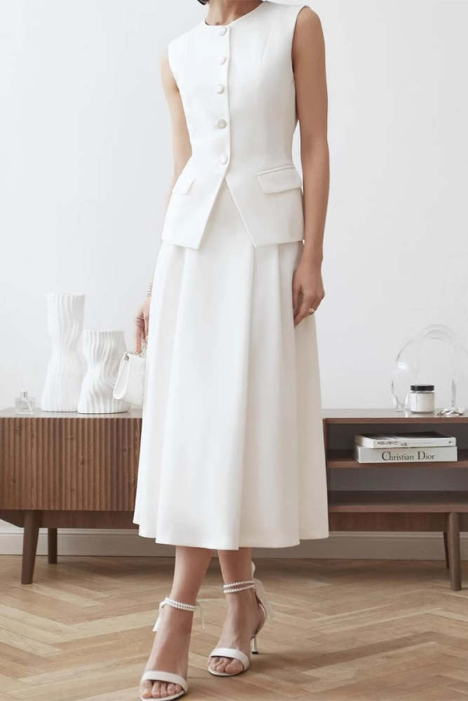 Celebrities Elegant Buttons O Neck Sleeveless Two Pieces