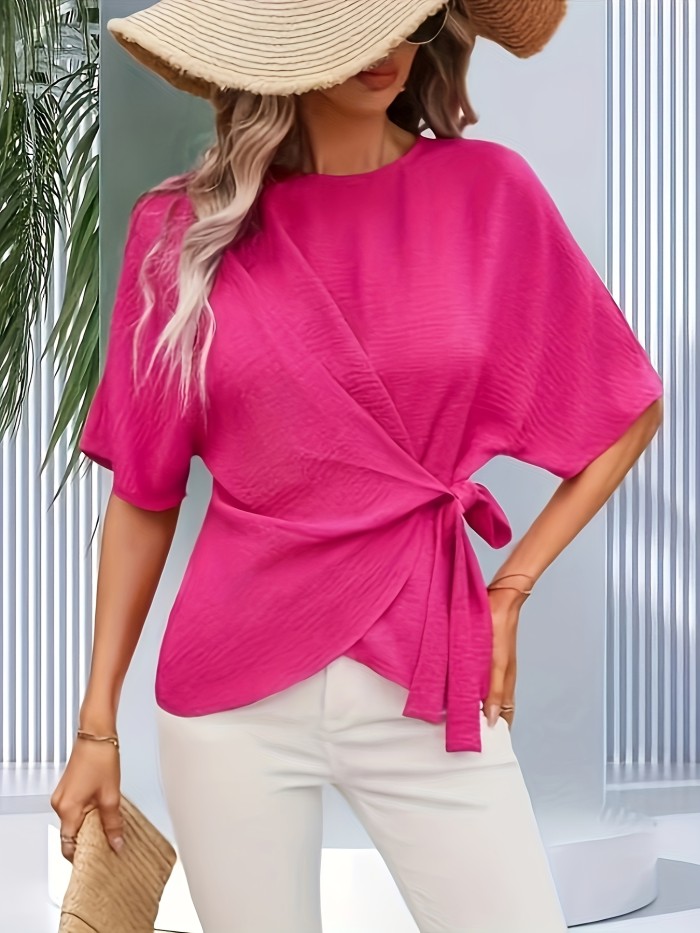 Chic Wrap Strap Short Sleeve Shirt