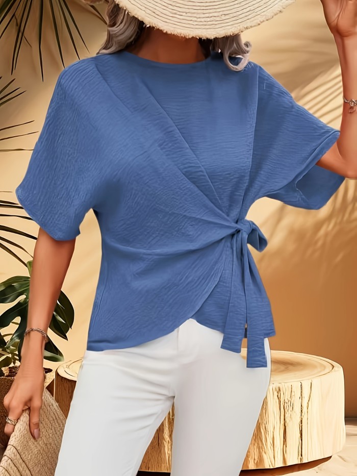 Chic Wrap Strap Short Sleeve Shirt