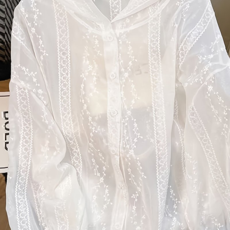 Spring\u002FSummer Chic Embroidered Hooded Shirt - Polyester, Adult, Woven, 100g\u002Fm²