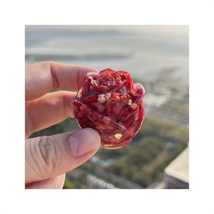 1pc 1.65inch Crystal Rose Ornament, Crystal Resin Rose, Golden Foil Rose, Rose Crystal Stone, Crushed Stone Rose, Flower Statue Crystal Gift, Home Room Office Decoration, Valentine's Day Gift, Holiday Gift, Mother's Day New Year Easter Gift