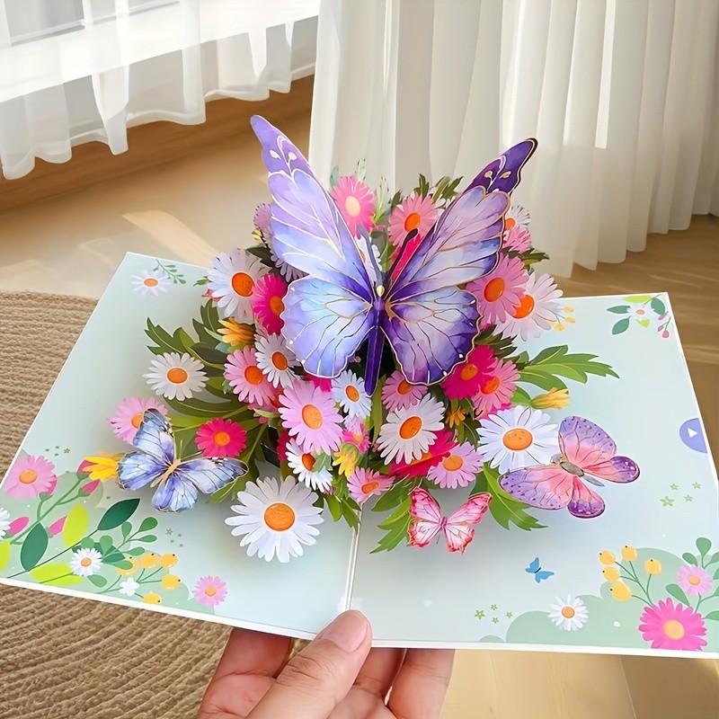 Intricate Design Vibrant 3D Pop-Up Floral Greeting Card with Butterfly & Flower Design - Perfect for Birthdays, Teacher Appreciation, Thanksgiving, Anniversaries & Mother's Day, Flower Decorations