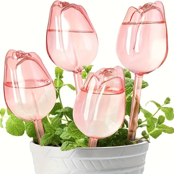 2pcs\u002F4pcs Pink Tulip Plant Watering Balls, Narrow Outlet Design for Prolonged Dropping, Suitable for Both Indoor and Outdoor Plants