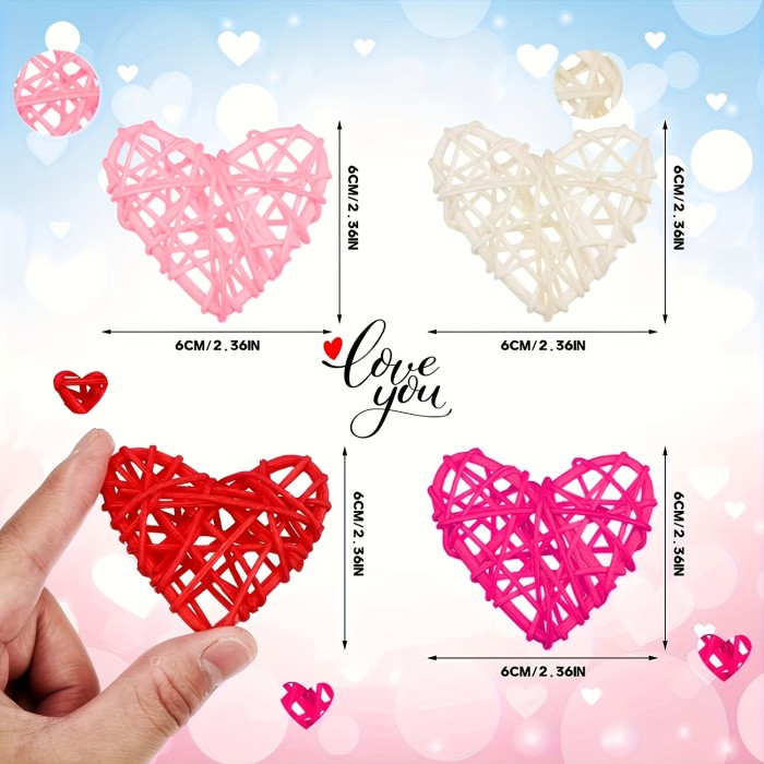 Large Wicker Heart-Shaped Rattan Balls - 12pcs Vase Fillers for Wedding, Birthday & Valentine's Day Decor